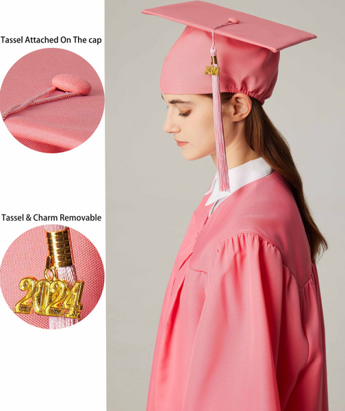 Unisex Adult Matte Graduation Cap with Graduation Tassel Charm 2024（Pink）