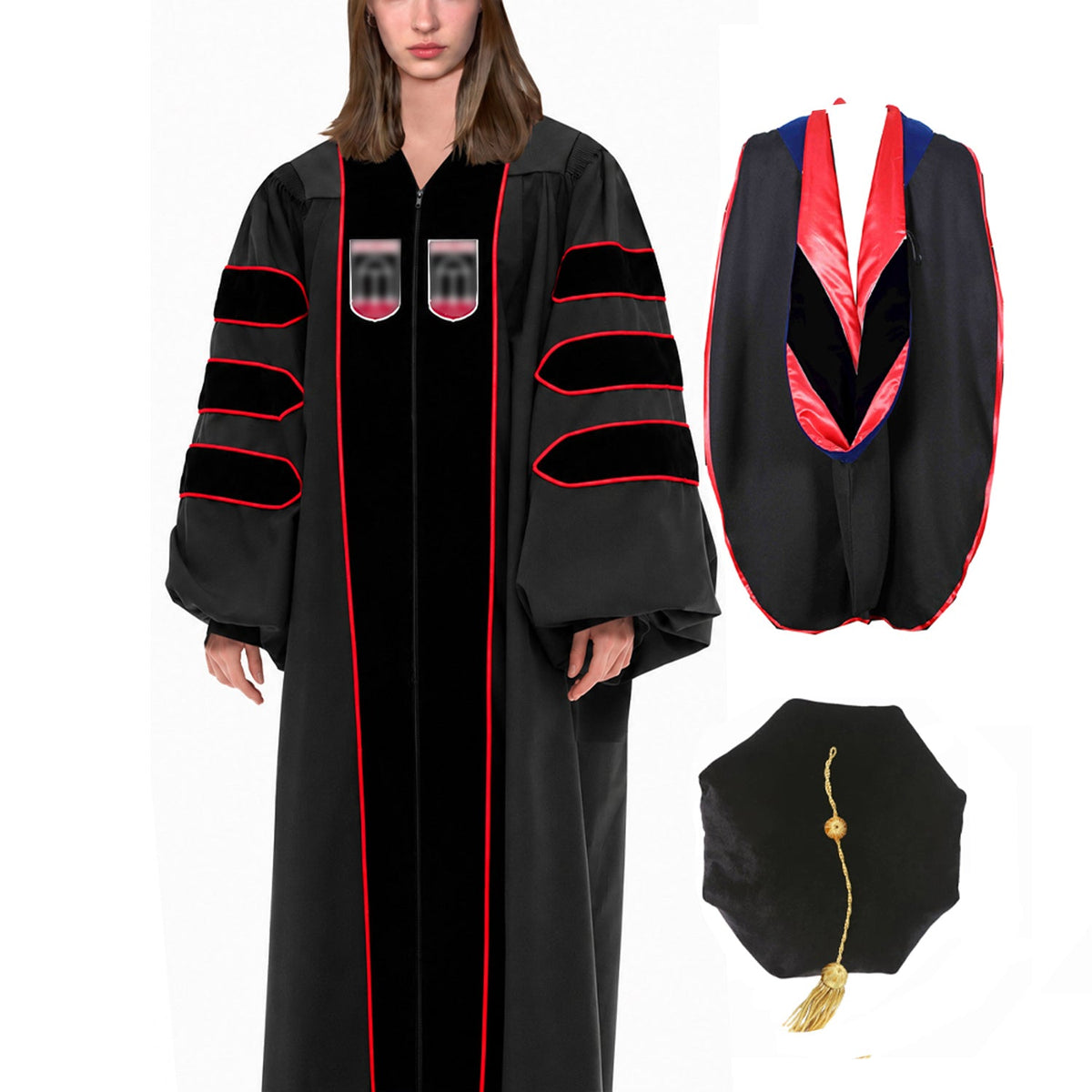 Customized Doctoral Graduation Gown Black-8S Tam & Black Hood MyGradDay