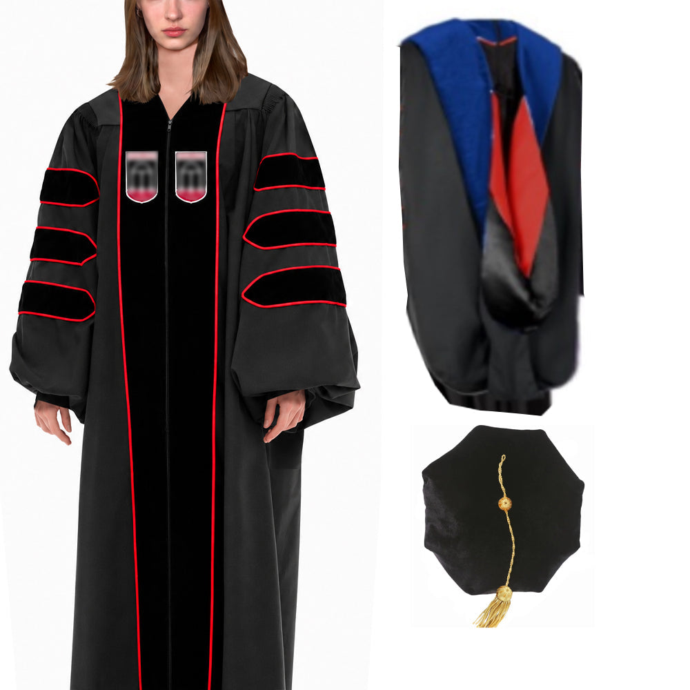 Customized Doctoral Graduation Gown Black-8S Tam & Black Hood MyGradDay