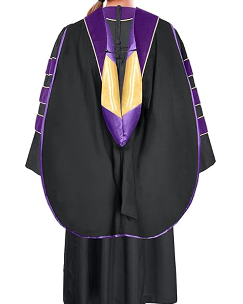 Deluxe Doctoral Graduation Gown with Gold Piping Plus Doctoral Tam and Doctoral Hood  Package