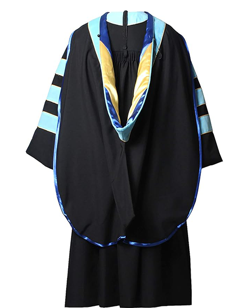 Deluxe Doctoral Graduation Gown with Gold Piping Plus Doctoral Tam and Doctoral Hood  Package