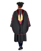 Deluxe Doctoral Graduation Gown with Gold Piping Plus Doctoral Tam and Doctoral Hood  Package