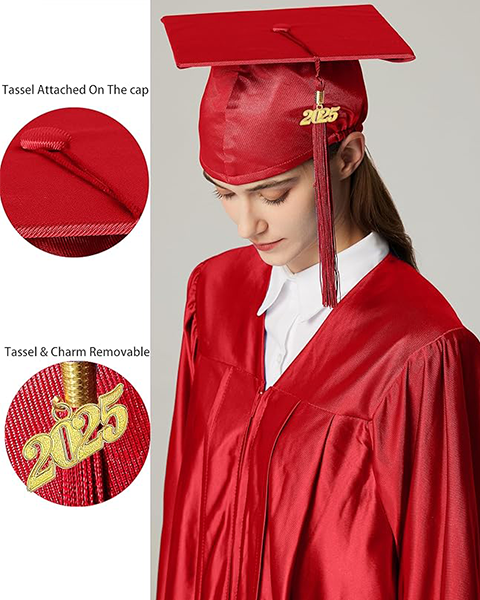 MyGradDay Unisex Adult Shiny Graduation Cap with 2024+2025 Tassel Year Charm