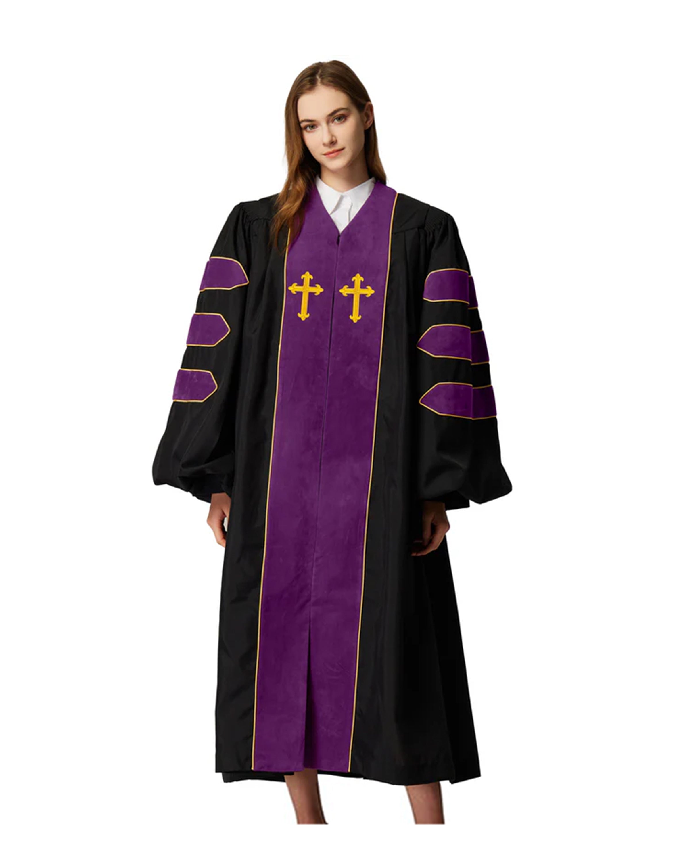 MyGradDay Unisex Deluxe Doctor of Divinity Clergy Robes  Doctorate pulpit robes with Gold Piping Available for Customization