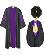 Deluxe Doctoral Graduation Gown with Gold Piping Plus Doctoral Tam and Doctoral Hood  Package