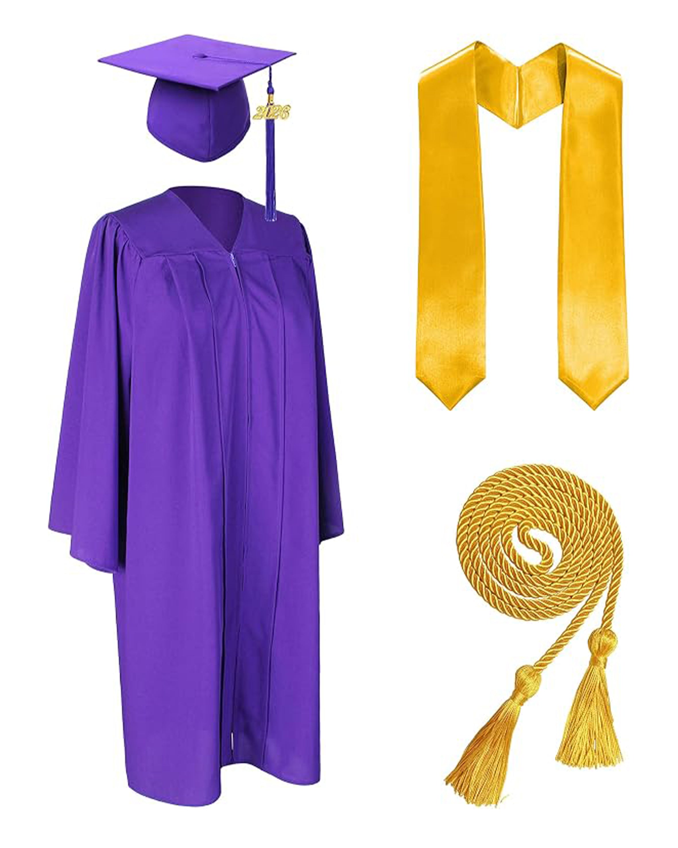 MyGradDay Unisex Matte Graduation Cap and Gown 2026 Set with Tassel Honor Cord Graduation Stoles