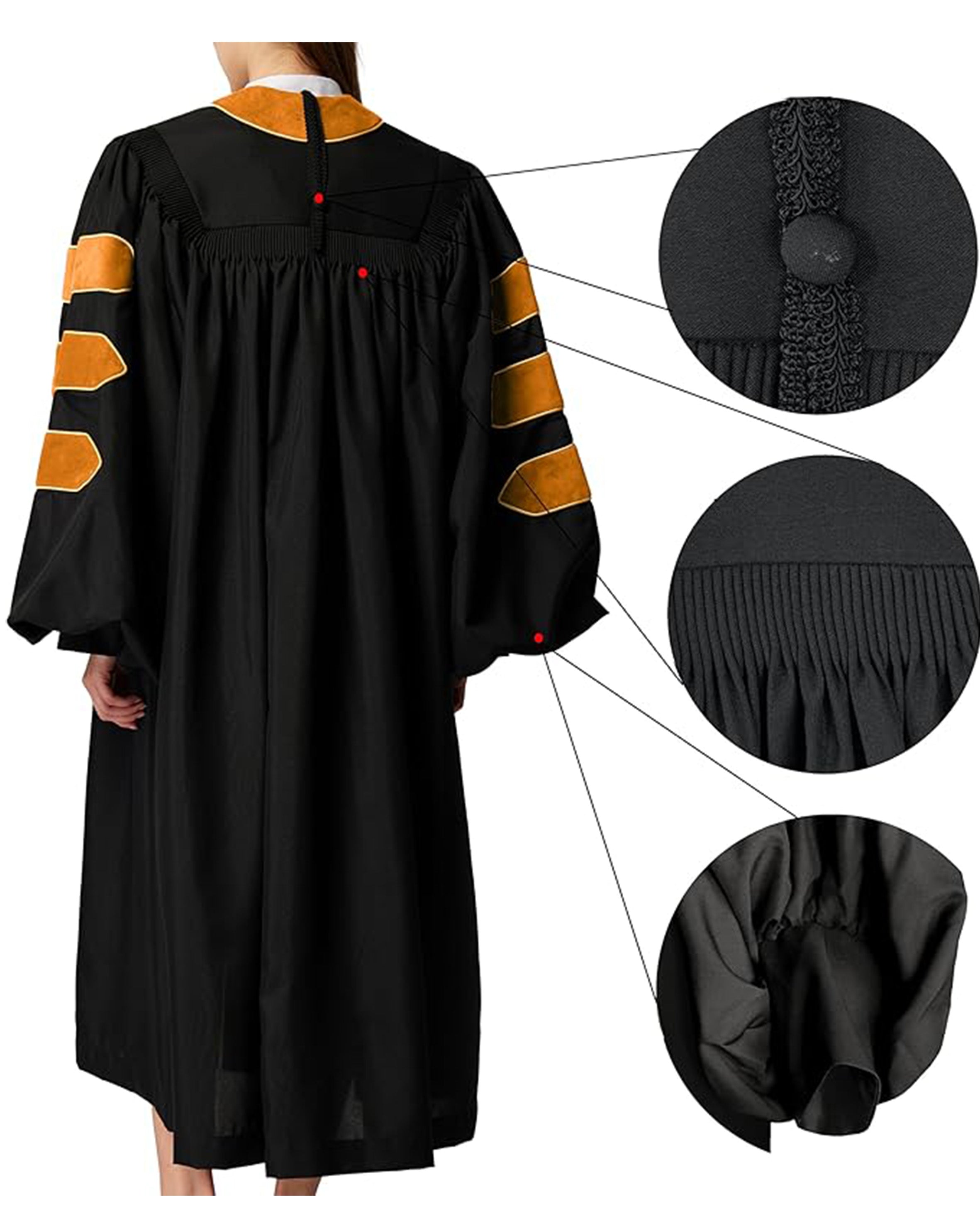 Deluxe Doctoral Graduation Gown|Graduation Regalia|PHD Gown with Gold Piping