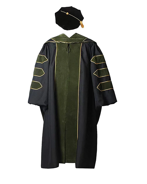Deluxe Doctoral Graduation Gown with Gold Piping Plus Doctoral Tam and Doctoral Hood  Package