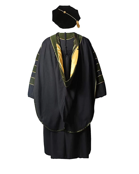 Deluxe Doctoral Graduation Gown with Gold Piping Plus Doctoral Tam and Doctoral Hood  Package