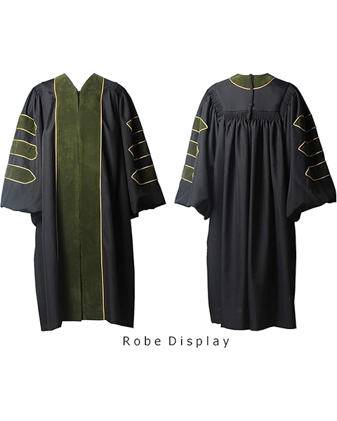 Deluxe Doctoral Graduation Gown with Gold Piping Plus Doctoral Tam and Doctoral Hood  Package