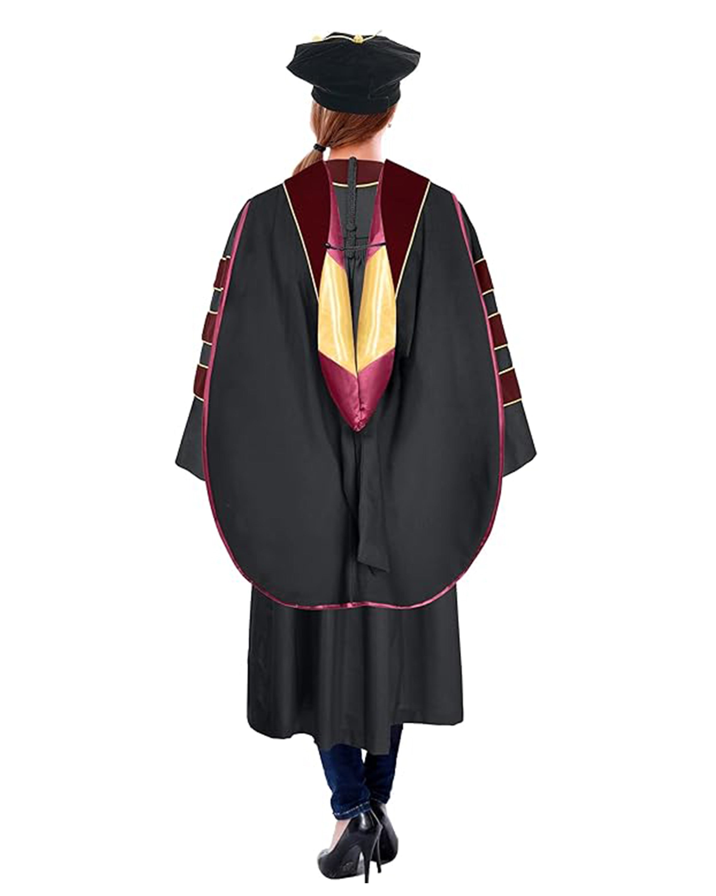 Deluxe Doctoral Graduation Gown with Gold Piping Plus Doctoral Tam and Doctoral Hood  Package（Rich Color）