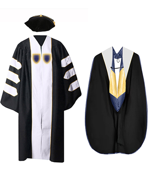 Customized Doctoral Graduation Gown Black-8S Tam & White Hood MyGradDay