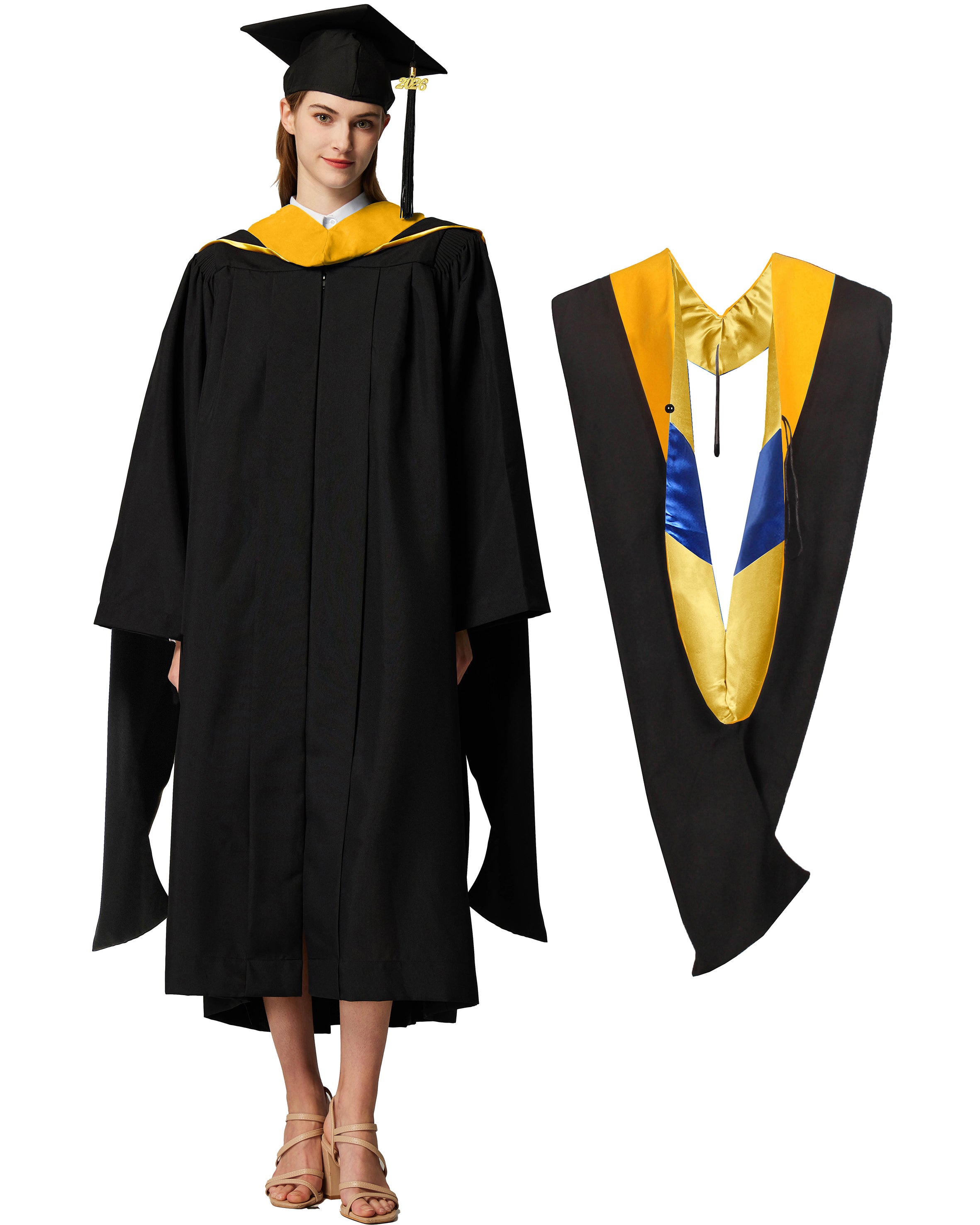 MyGradDay Unisex Master Graduation Gown Cap and Hood Master Regalia with 2026 Tassel