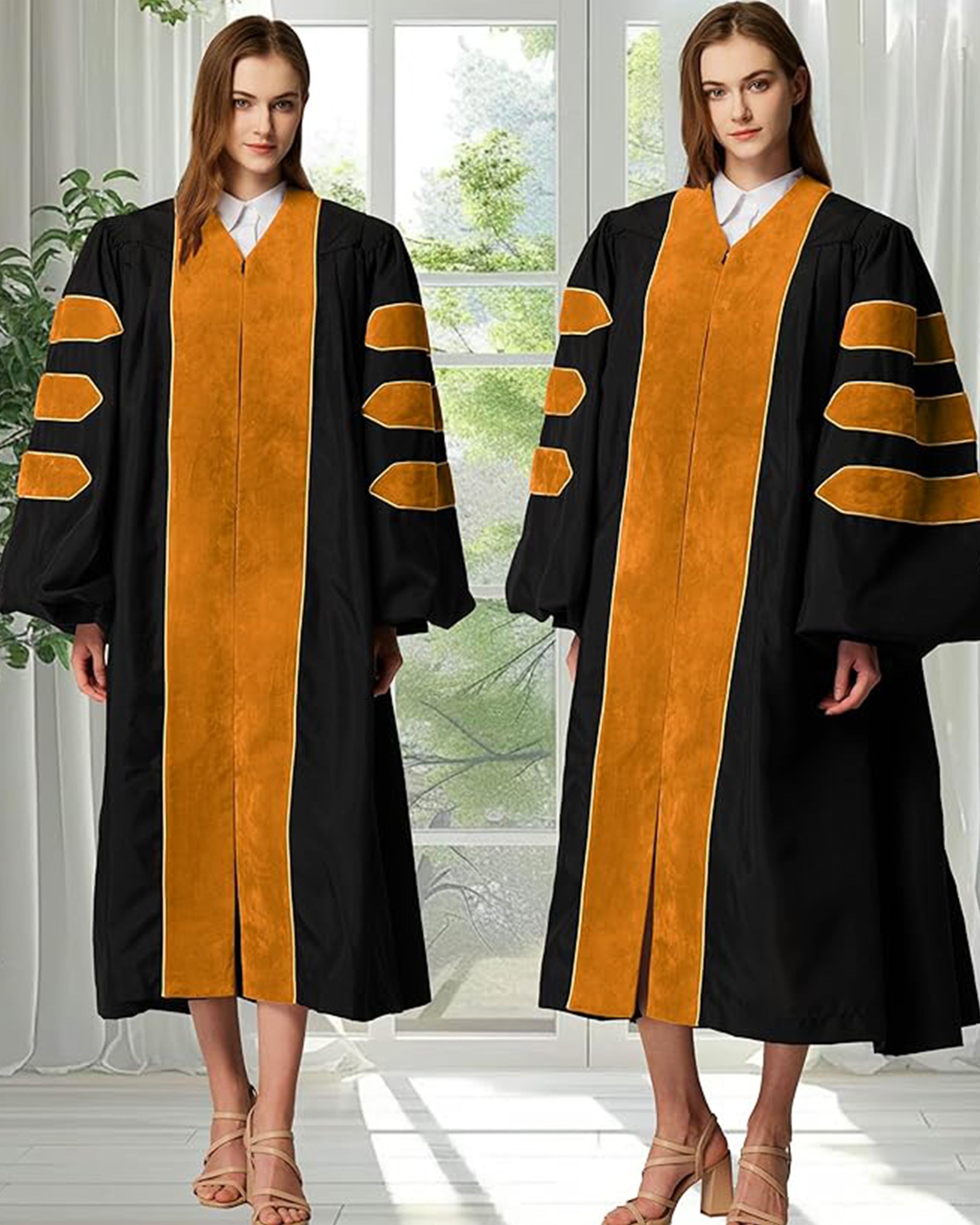 Deluxe Doctoral Graduation Gown|Graduation Regalia|PHD Gown with Gold Piping
