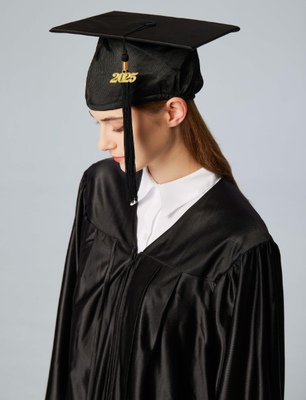 Unisex  Shiny Graduation Cap & Gown with Tassel 2025 Year Charm Rich Color