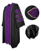 Deluxe Doctoral Graduation Gown with Gold Piping Plus Doctoral Tam and Doctoral Hood  Package