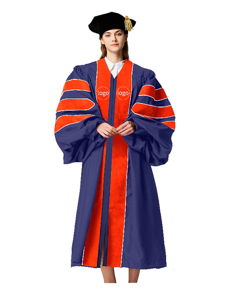 Customized Doctoral Graduation Navy Gown Black-8S Tam MyGradDay