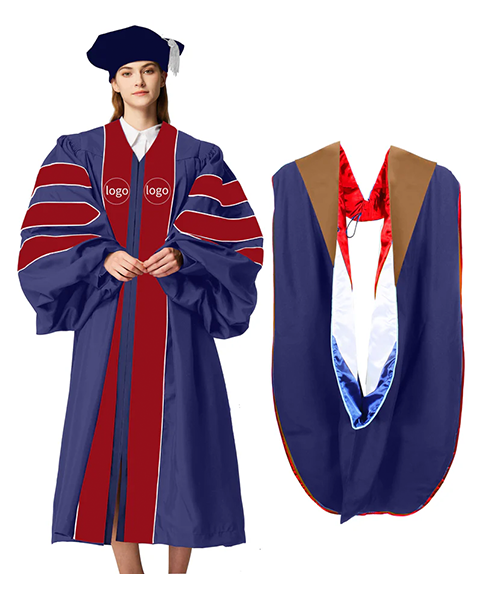 Customization Doctoral Graduation Gown tam hood (Products Will Be Customized as Requested)（Drab）