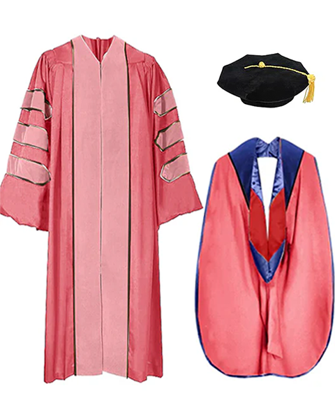 Customized Doctoral Graduation Gown Black-8S Tam & Pink Hood MyGradDay