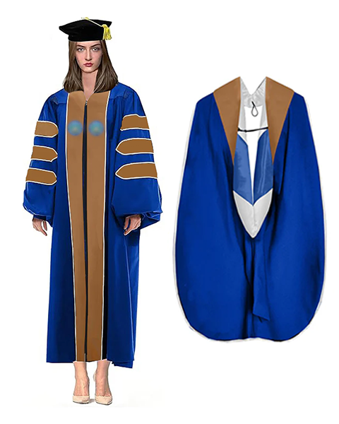 Customized Doctoral Graduation Gown Black-8S Tam & Royal Blue Hood MyGradDay