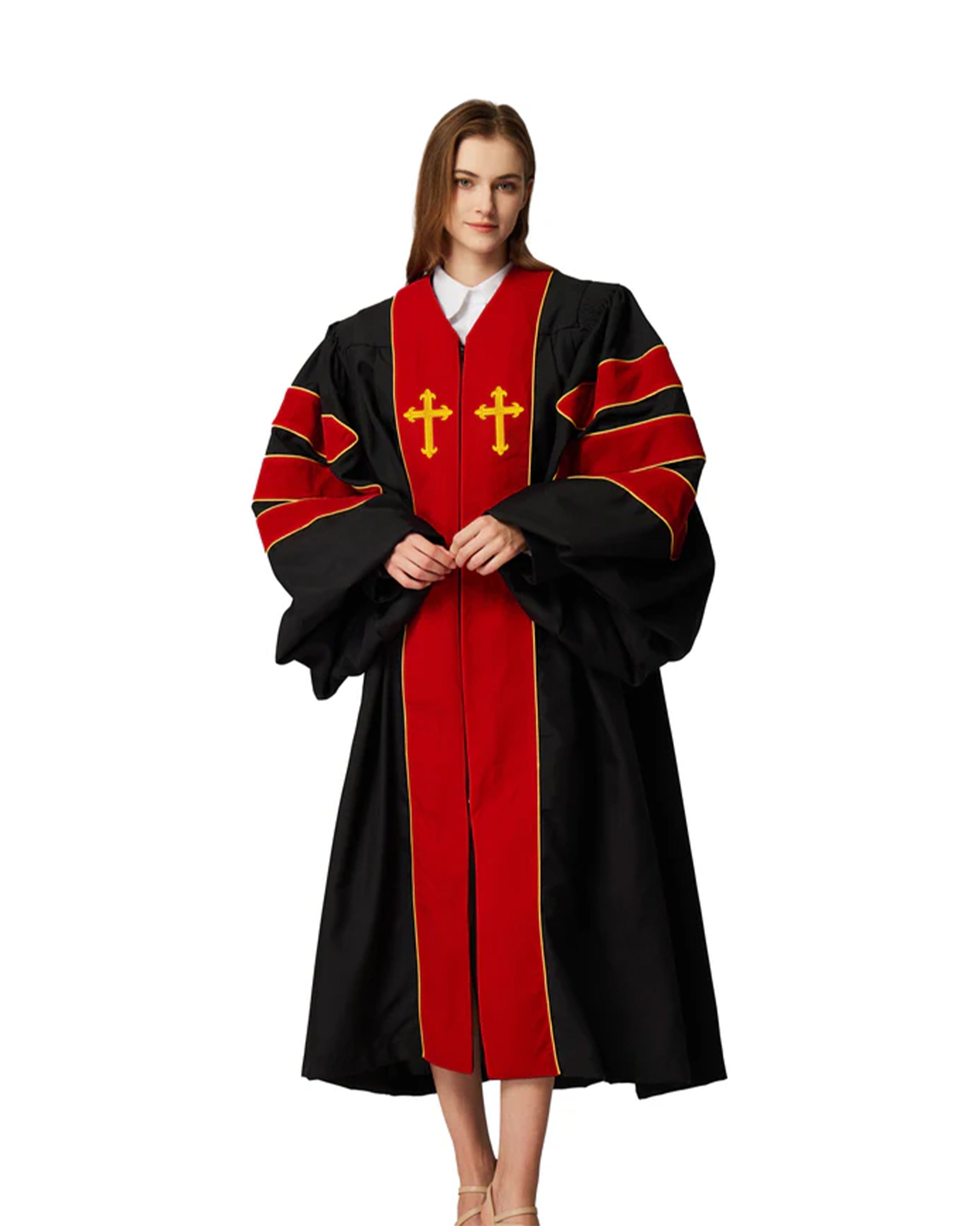 MyGradDay Unisex Deluxe Doctor of Divinity Clergy Robes  Doctorate pulpit robes with Gold Piping Available for Customization