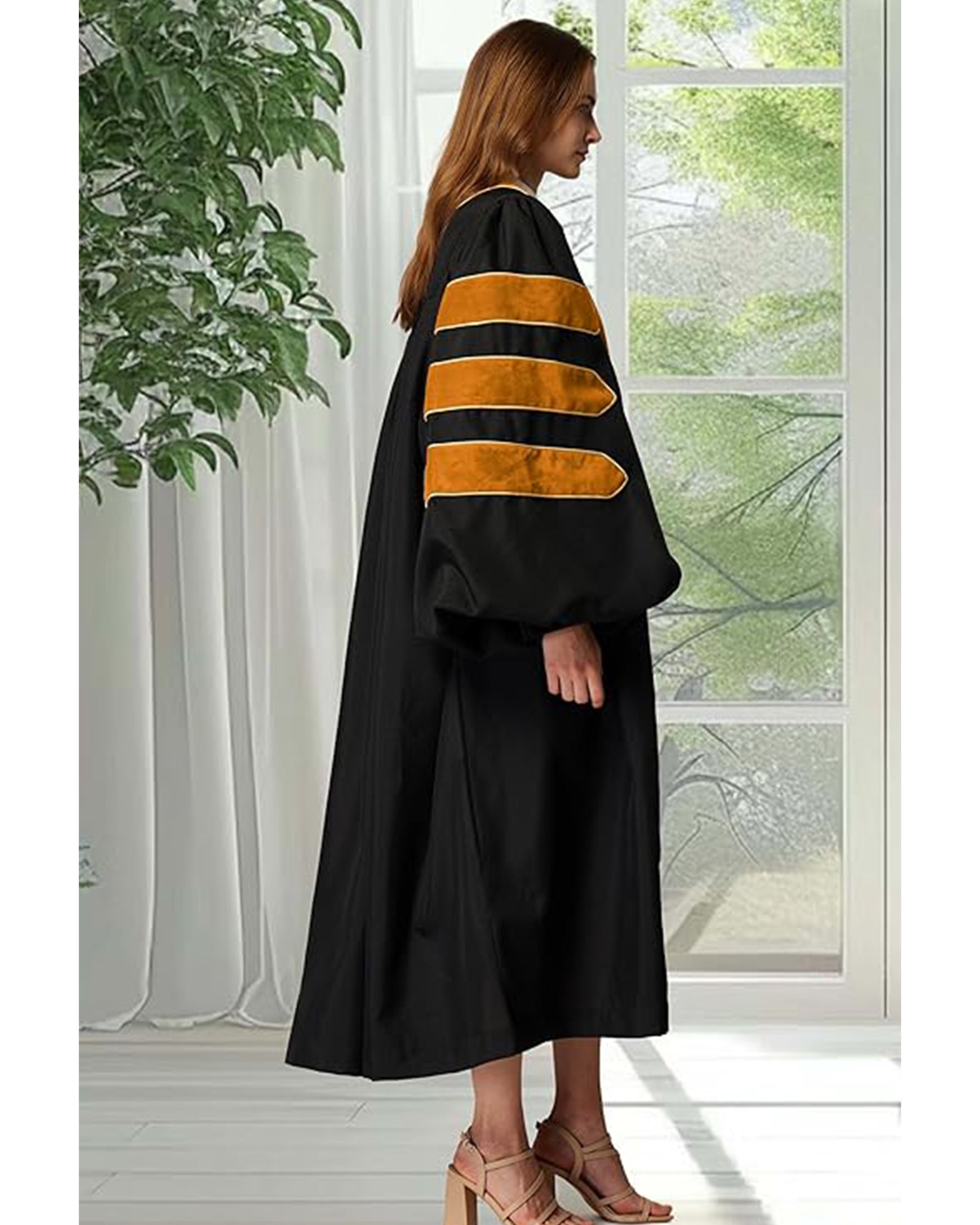 Deluxe Doctoral Graduation Gown|Graduation Regalia|PHD Gown with Gold Piping