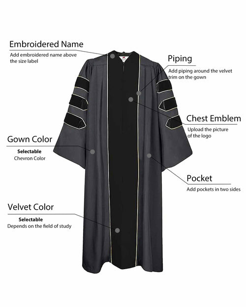 Customization Doctoral Graduation Gown and hood tam (Products Will Be Customized as Requested)