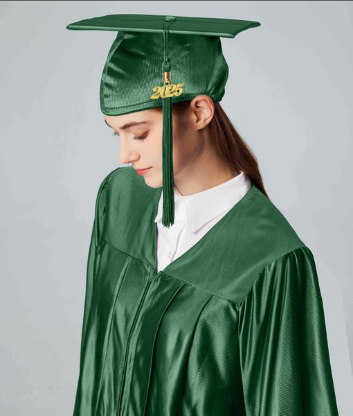 Unisex  Shiny Graduation Cap & Gown with Tassel 2025 Year Charm Rich Color