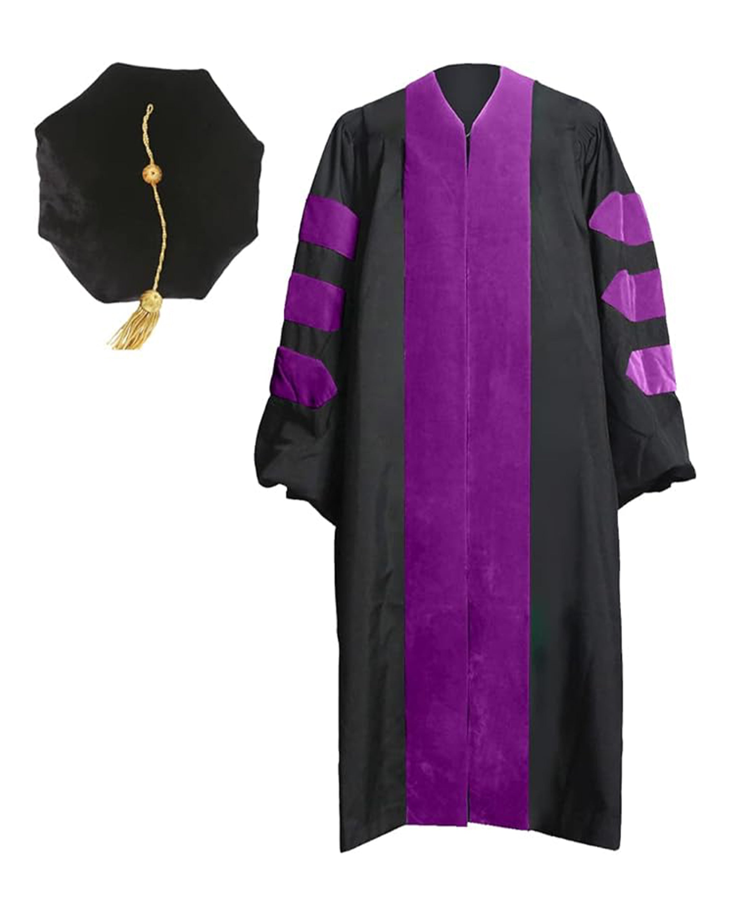 Deluxe Doctoral Graduation Gown with No Piping and Doctoral Tam Package ( Rich Color )