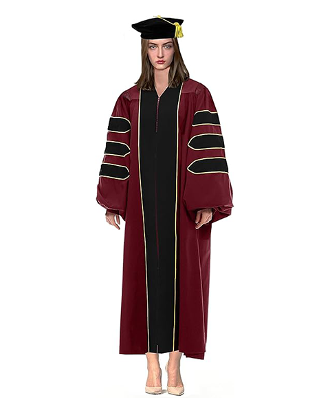 Customized Doctoral Graduation Maroon Gown Black-8S Tam MyGradDay