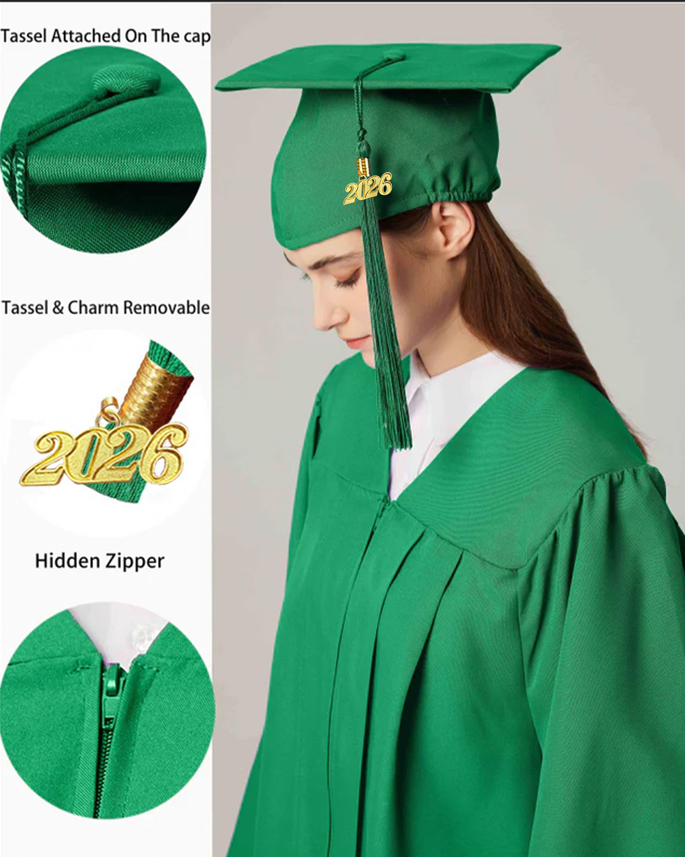 Unisex Matte Graduation Cap & Gown with Tassel 2026 Year Charm ( Rich Color )