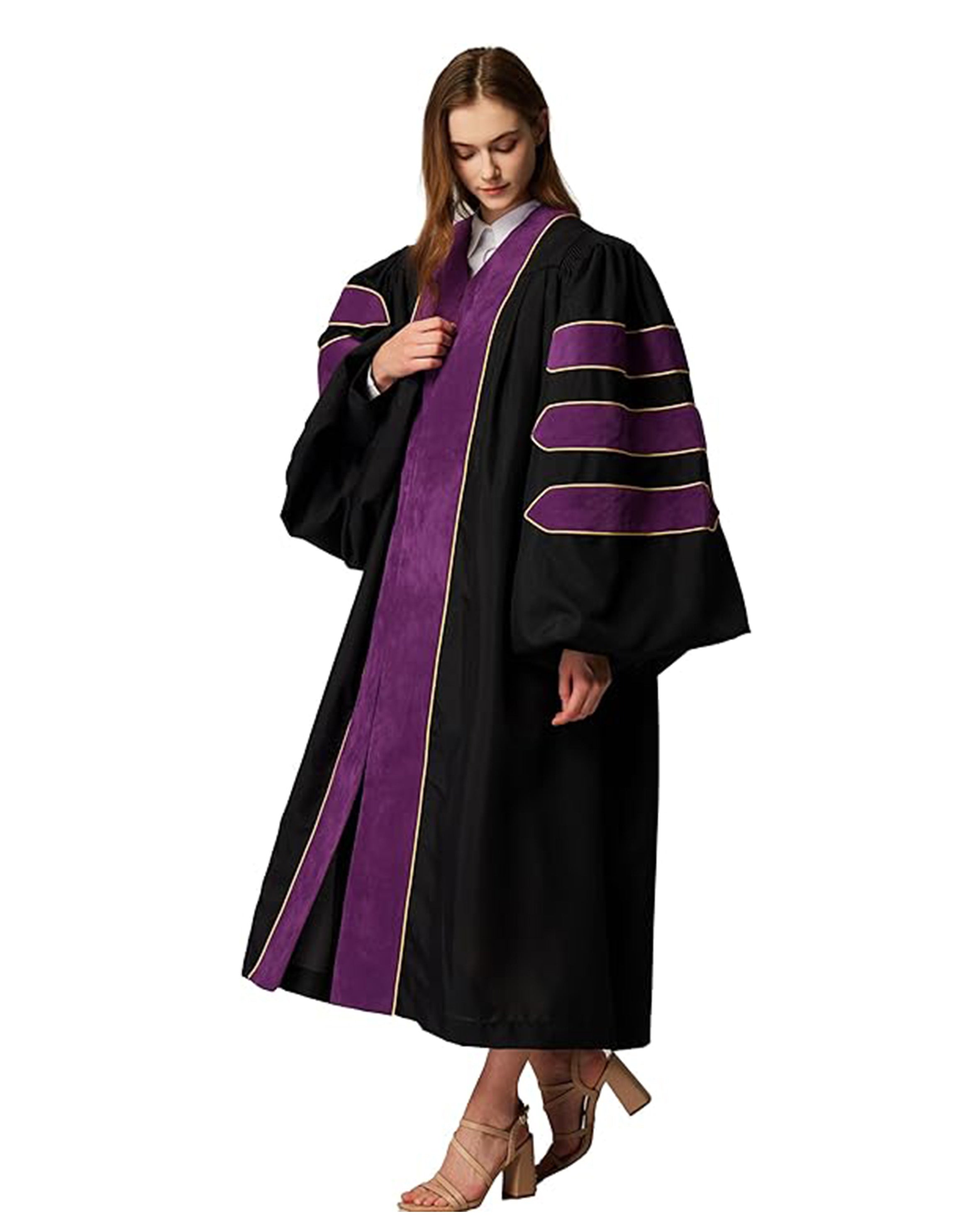 Deluxe Doctoral Graduation Gown|Graduation Regalia|PHD Gown with Gold Piping
