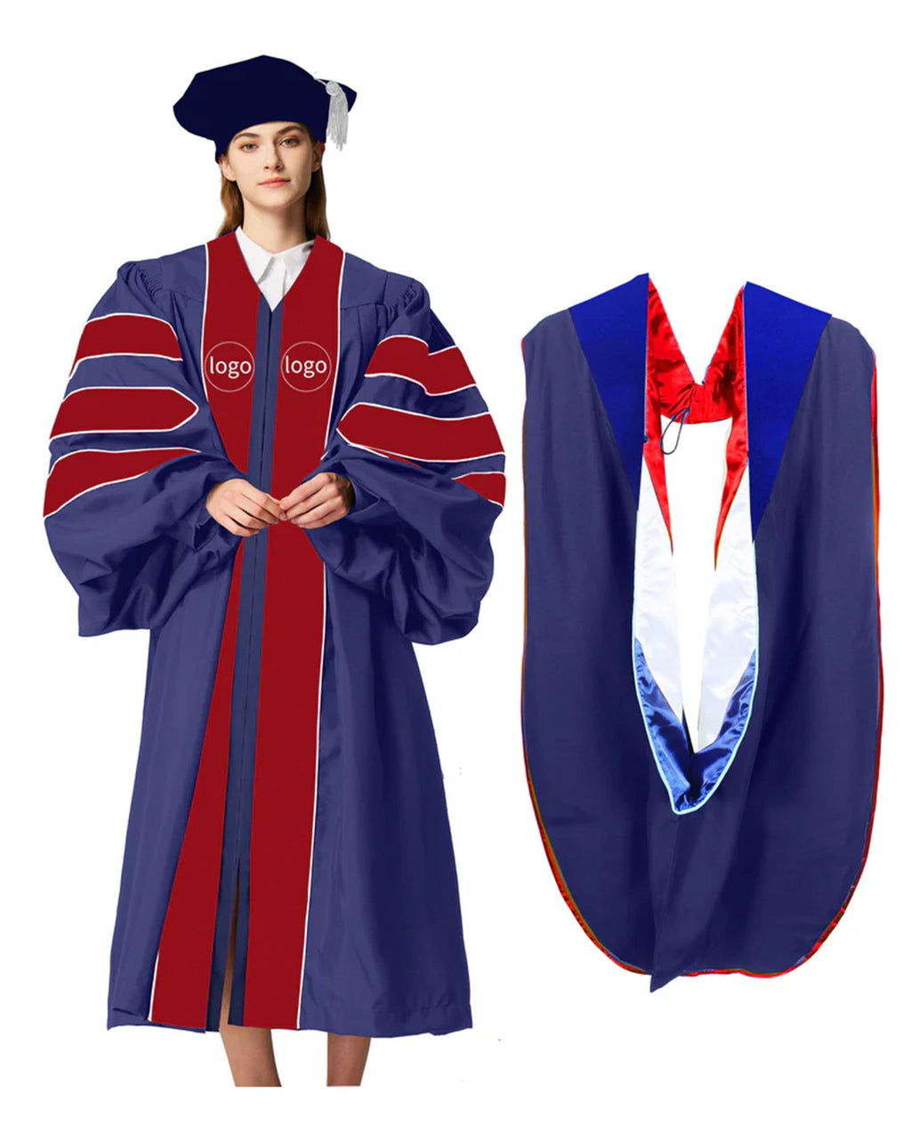 Customized Doctoral Graduation Gown Navy-8S Tam & Hood MyGradDay