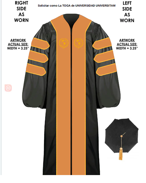 Customized Doctoral Graduation Gown Black-8S Tam & Gold Stole