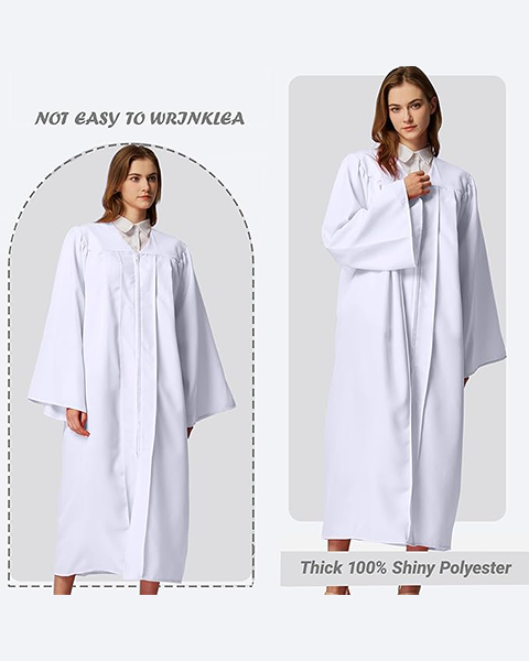 White Unisex Matte choir robes for church Baptism Officiant Confirmation Costume,Graduation Gown Pastor &judges robe
