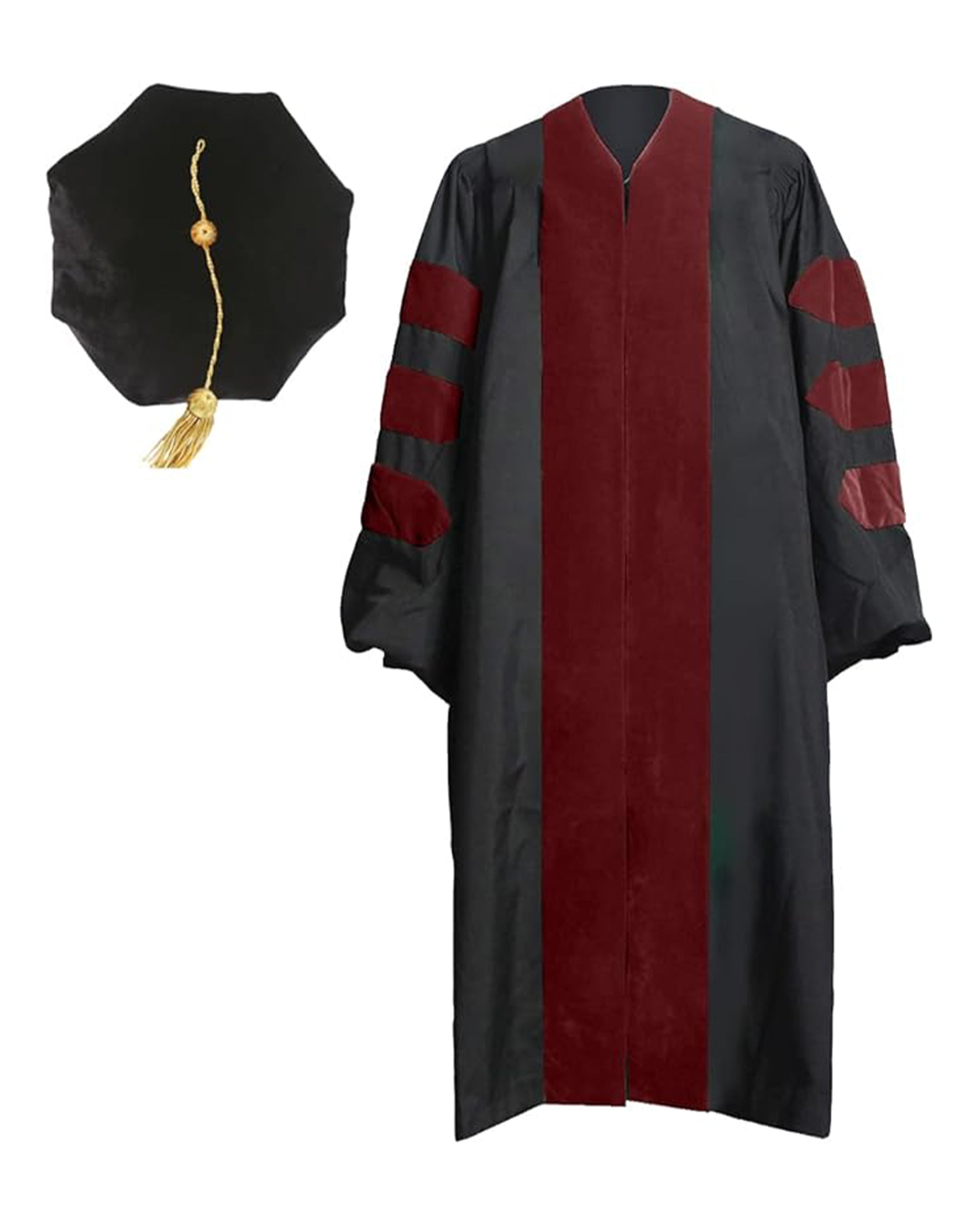 Deluxe Doctoral Graduation Gown with No Piping and Doctoral Tam Package ( Rich Color )