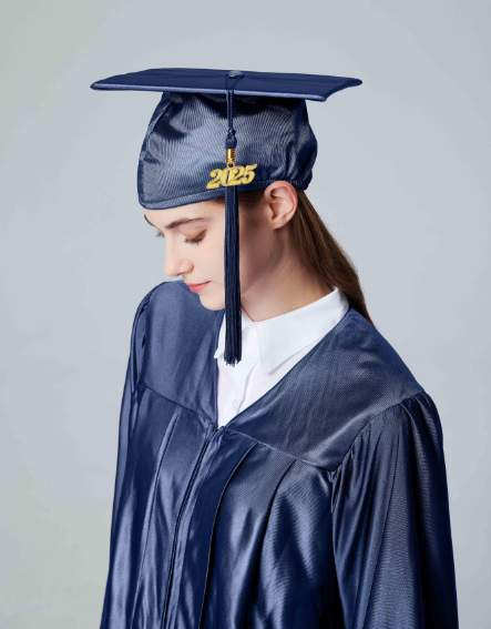 Unisex  Shiny Graduation Cap & Gown with Tassel 2025 Year Charm Rich Color