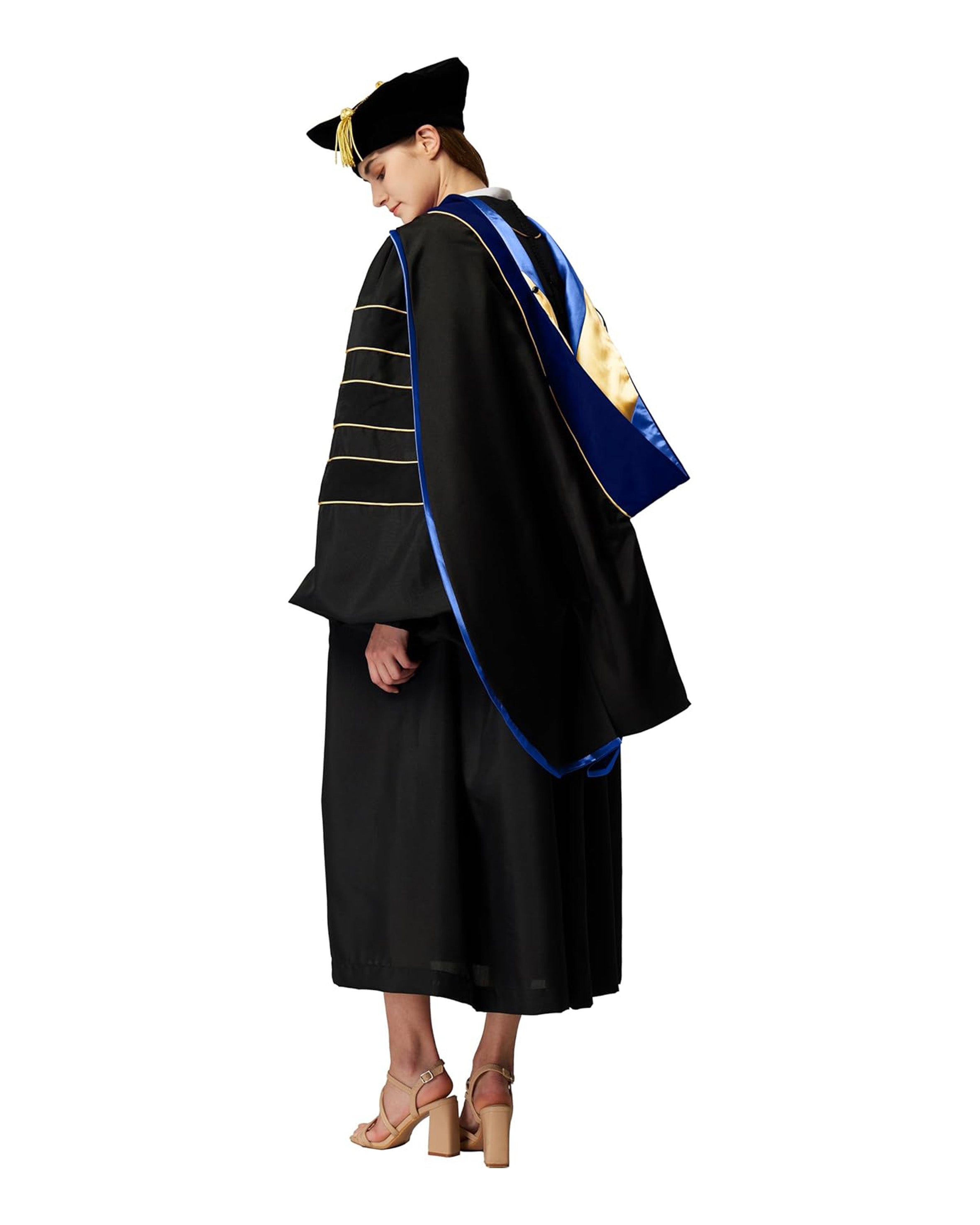Deluxe Doctoral Graduation Gown with Gold Piping Plus Doctoral Tam and Doctoral Hood  Package（Rich Color）
