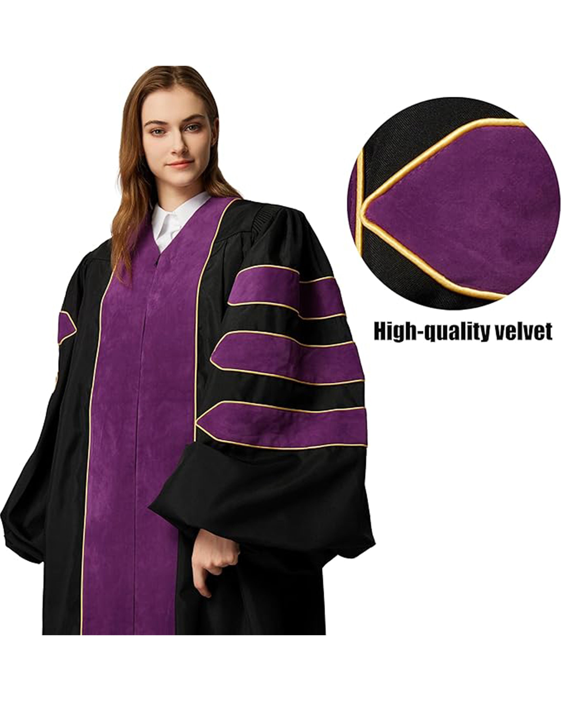 Deluxe Doctoral Graduation Gown|Graduation Regalia|PHD Gown with Gold Piping