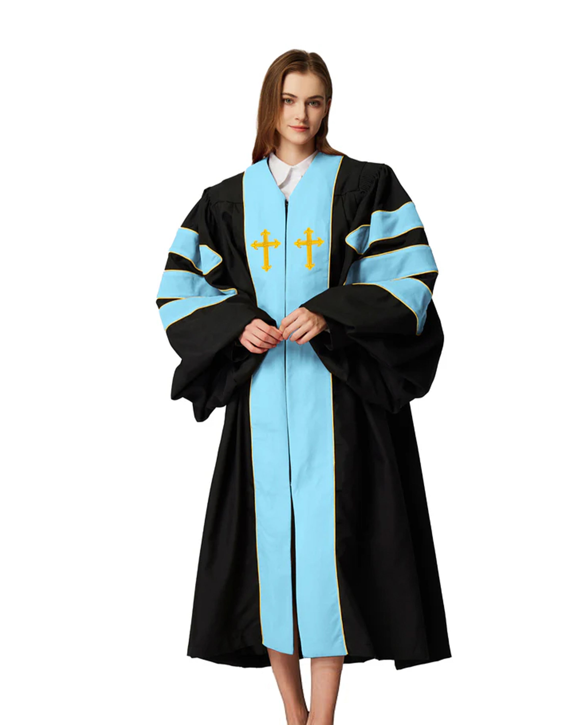 MyGradDay Unisex Deluxe Doctor of Divinity Clergy Robes  Doctorate pulpit robes with Gold Piping Available for Customization