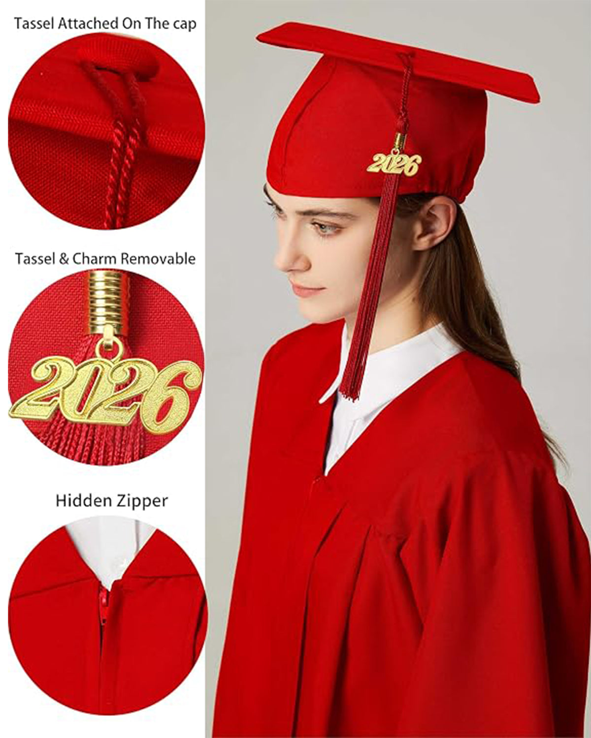 MyGradDay Unisex Matte Graduation Cap and Gown 2026 Set with Tassel Honor Cord Graduation Stoles