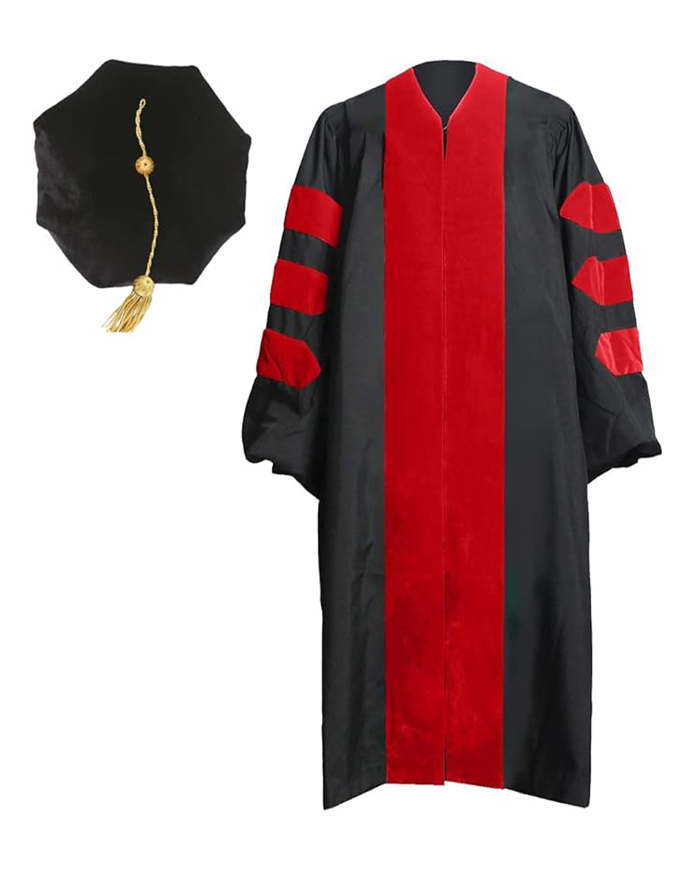 Deluxe Doctoral Graduation Gown with No Piping and Doctoral Tam Package ( Rich Color )