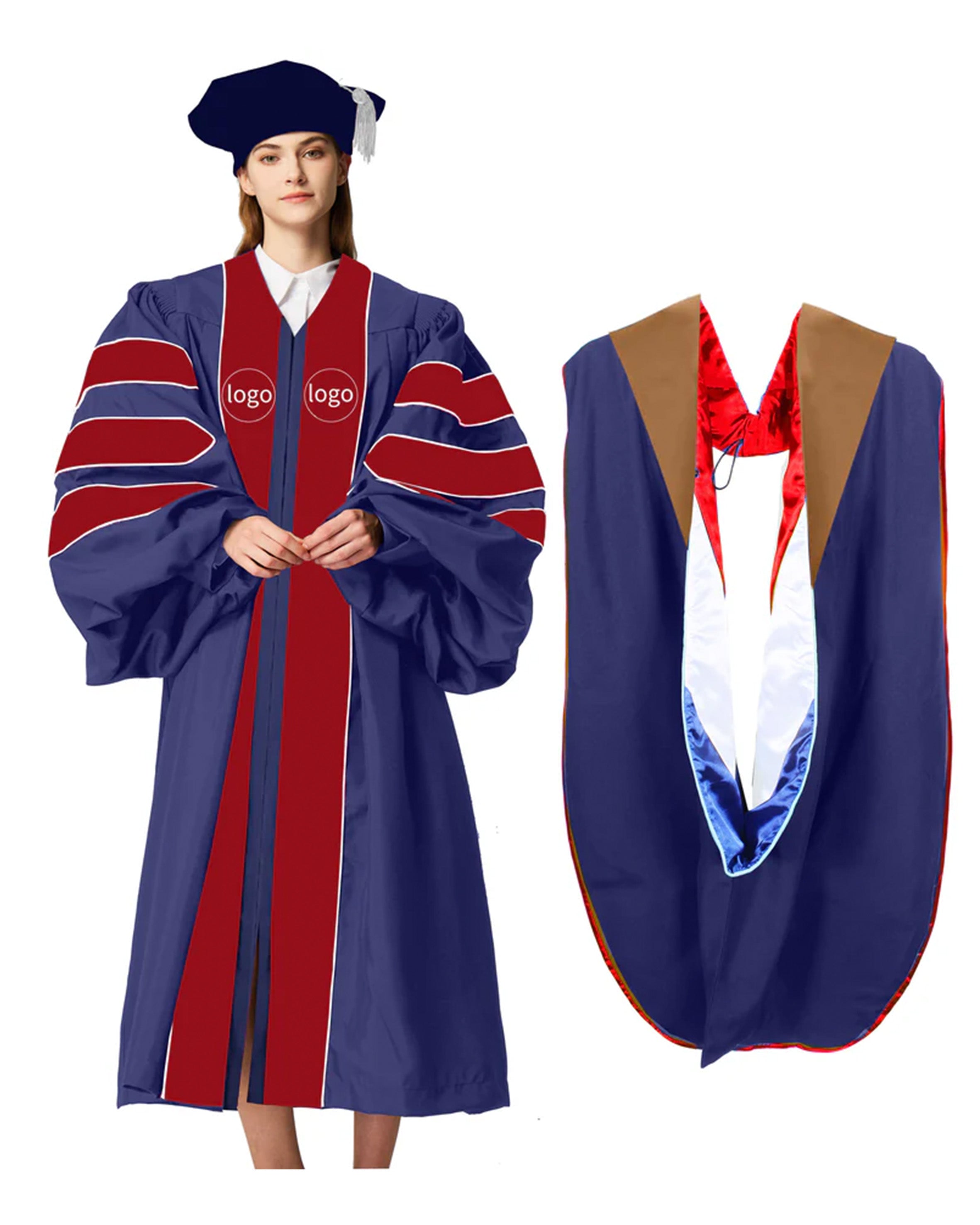 Customization Doctoral Graduation Gown tam hood (Products Will Be Customized as Requested)（Drab）