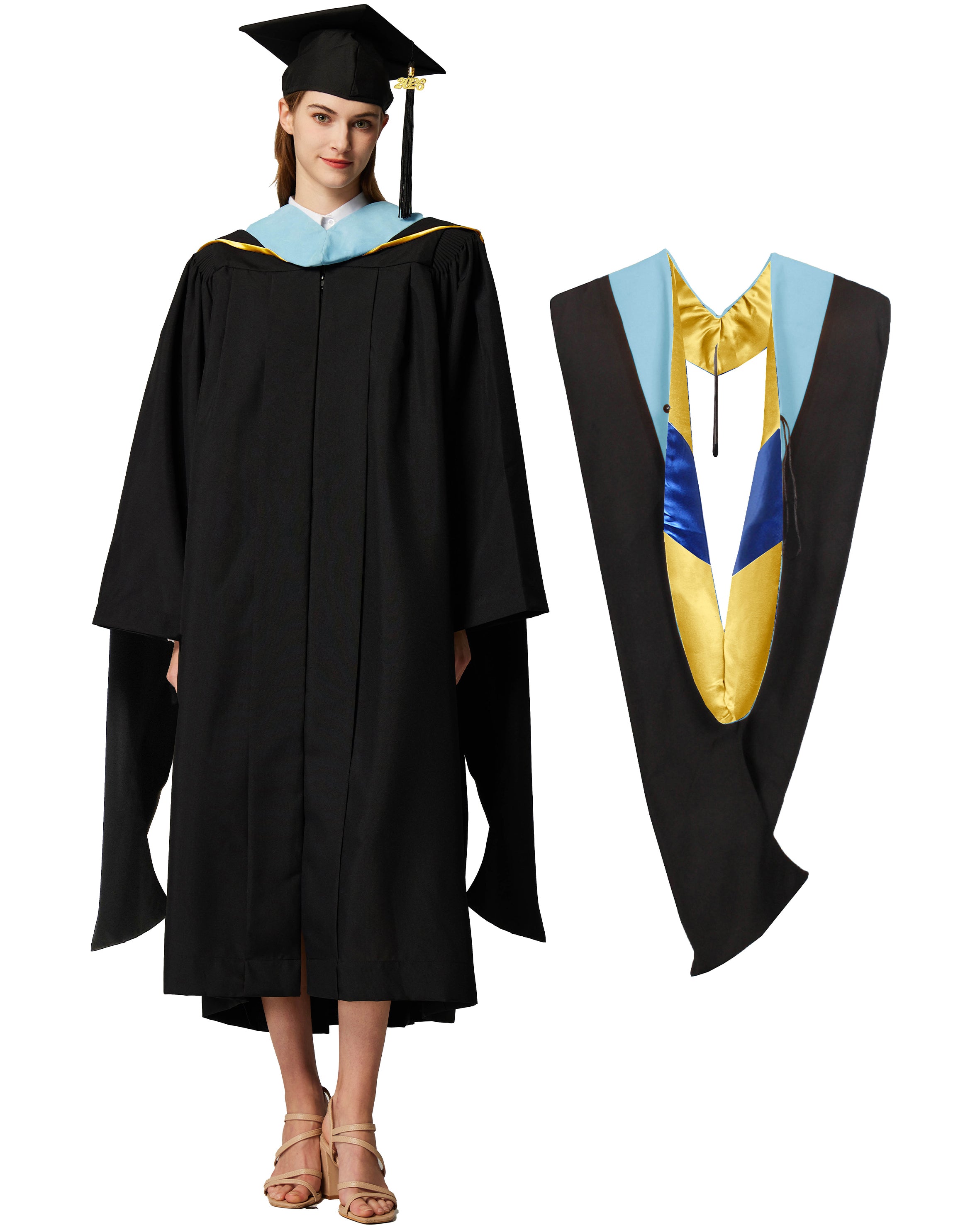 MyGradDay Unisex Master Graduation Gown Cap and Hood Master Regalia with 2026 Tassel