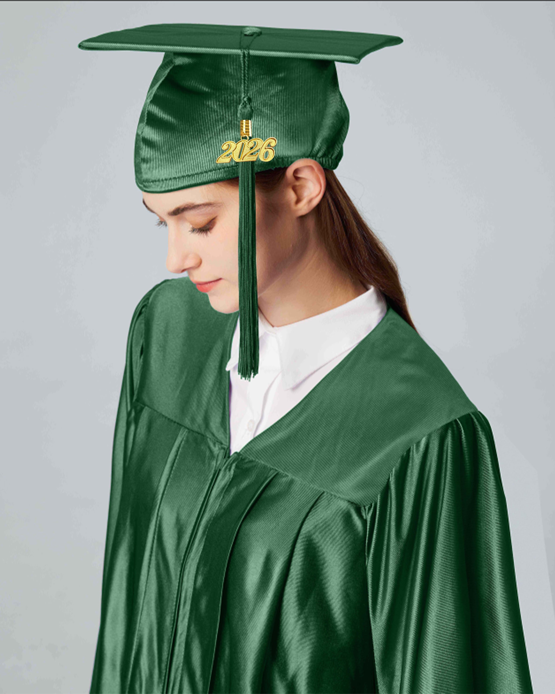 Unisex Shiny Graduation Cap and Gown with Tassel 2026 Year Charm ( Rich Color )