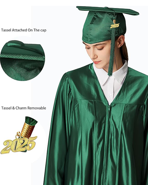 MyGradDay Unisex Adult Shiny Graduation Cap with 2024+2025 Tassel Year Charm