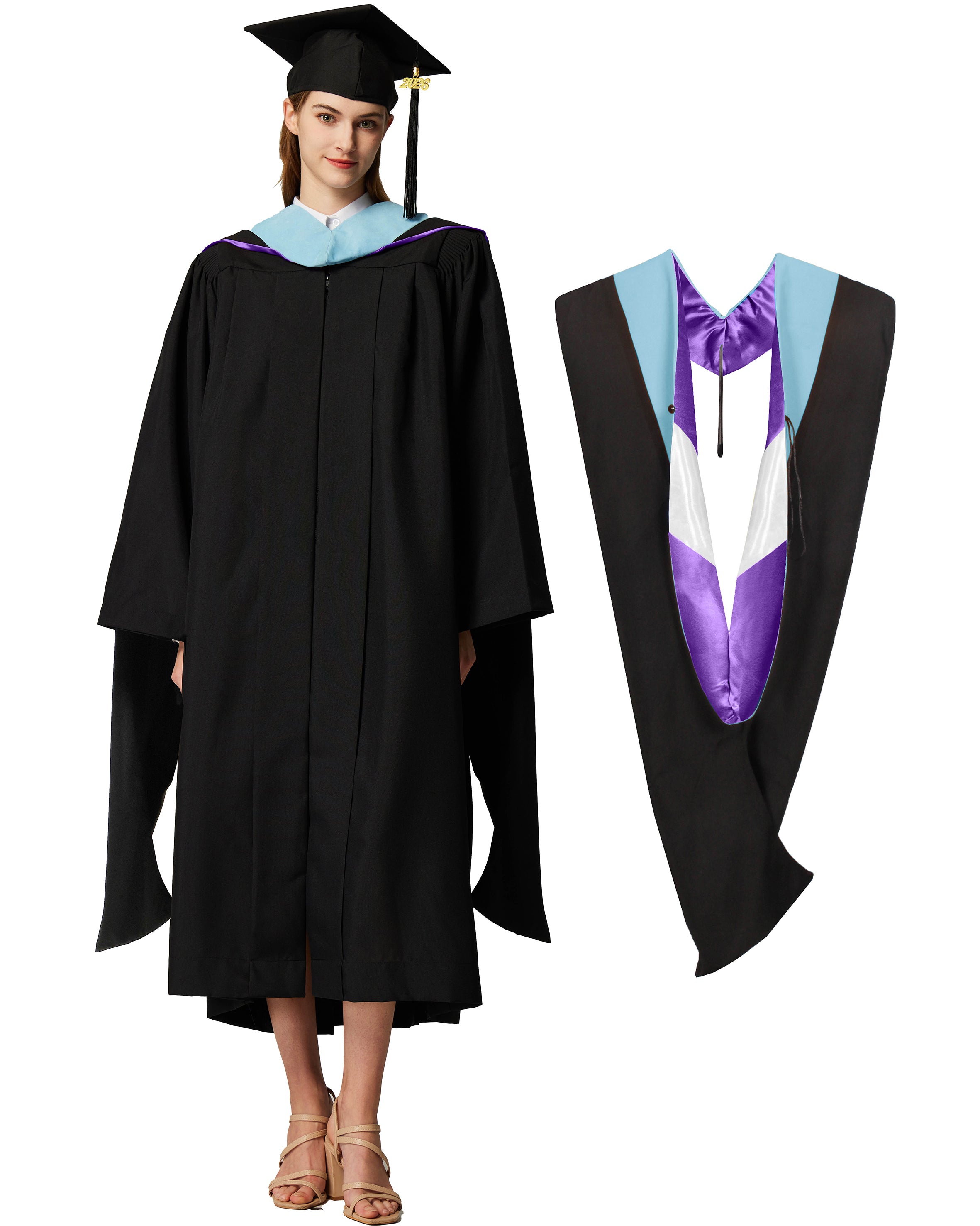 MyGradDay Unisex Master Graduation Gown Cap and Hood Master Regalia with 2026 Tassel