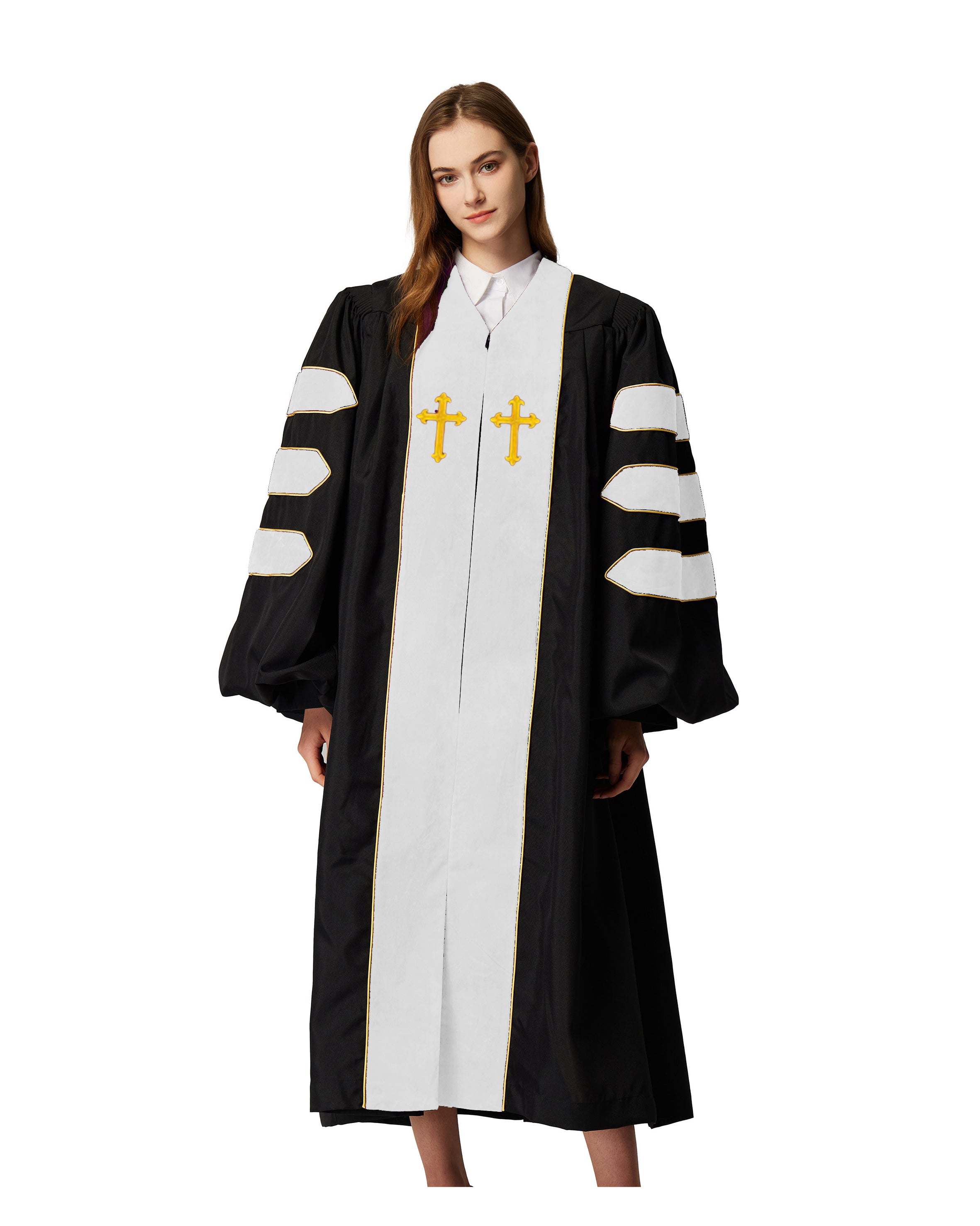 MyGradDay Unisex Deluxe Doctor of Divinity Clergy Robes  Doctorate pulpit robes with Gold Piping Available for Customization