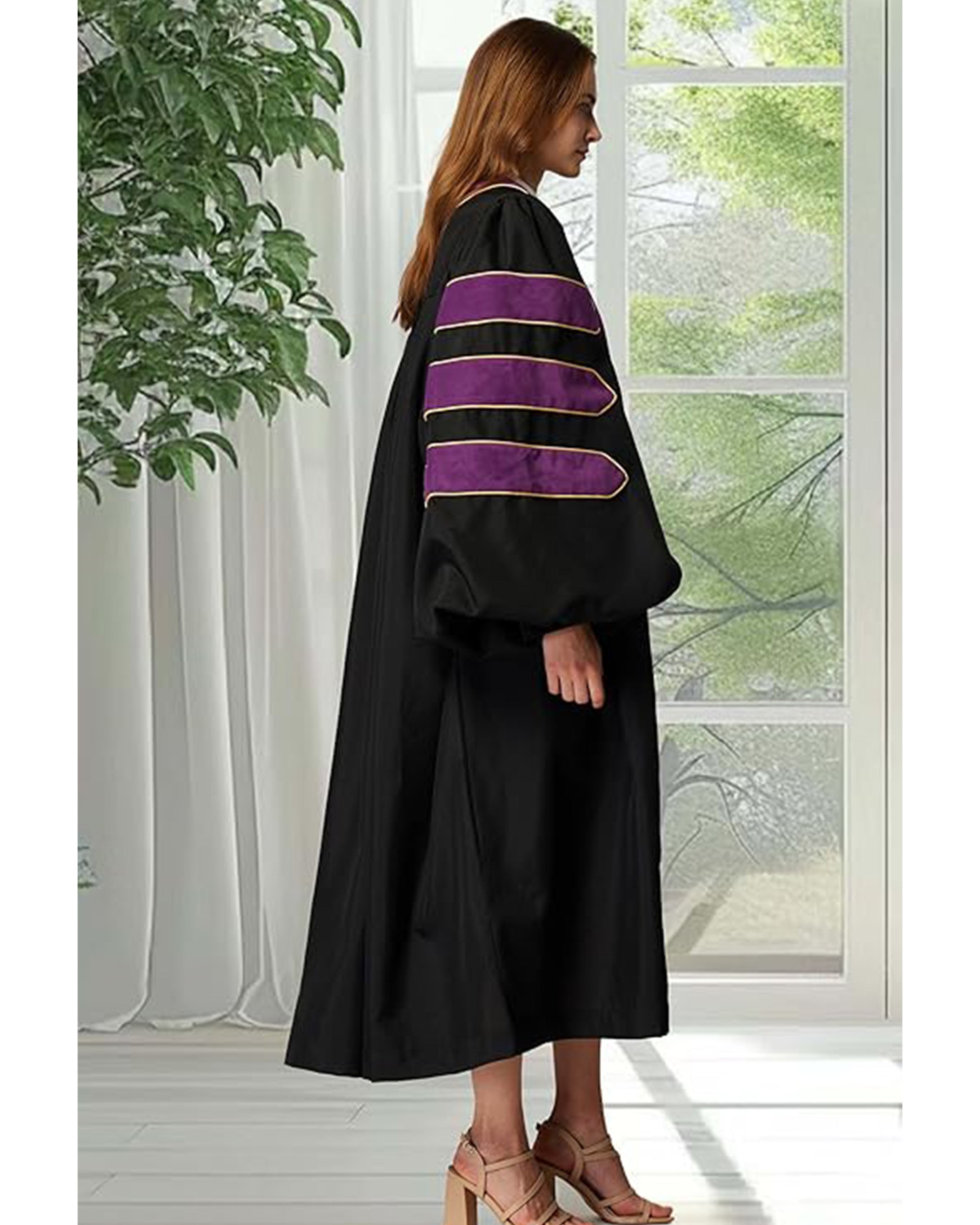 Deluxe Doctoral Graduation Gown|Graduation Regalia|PHD Gown with Gold Piping