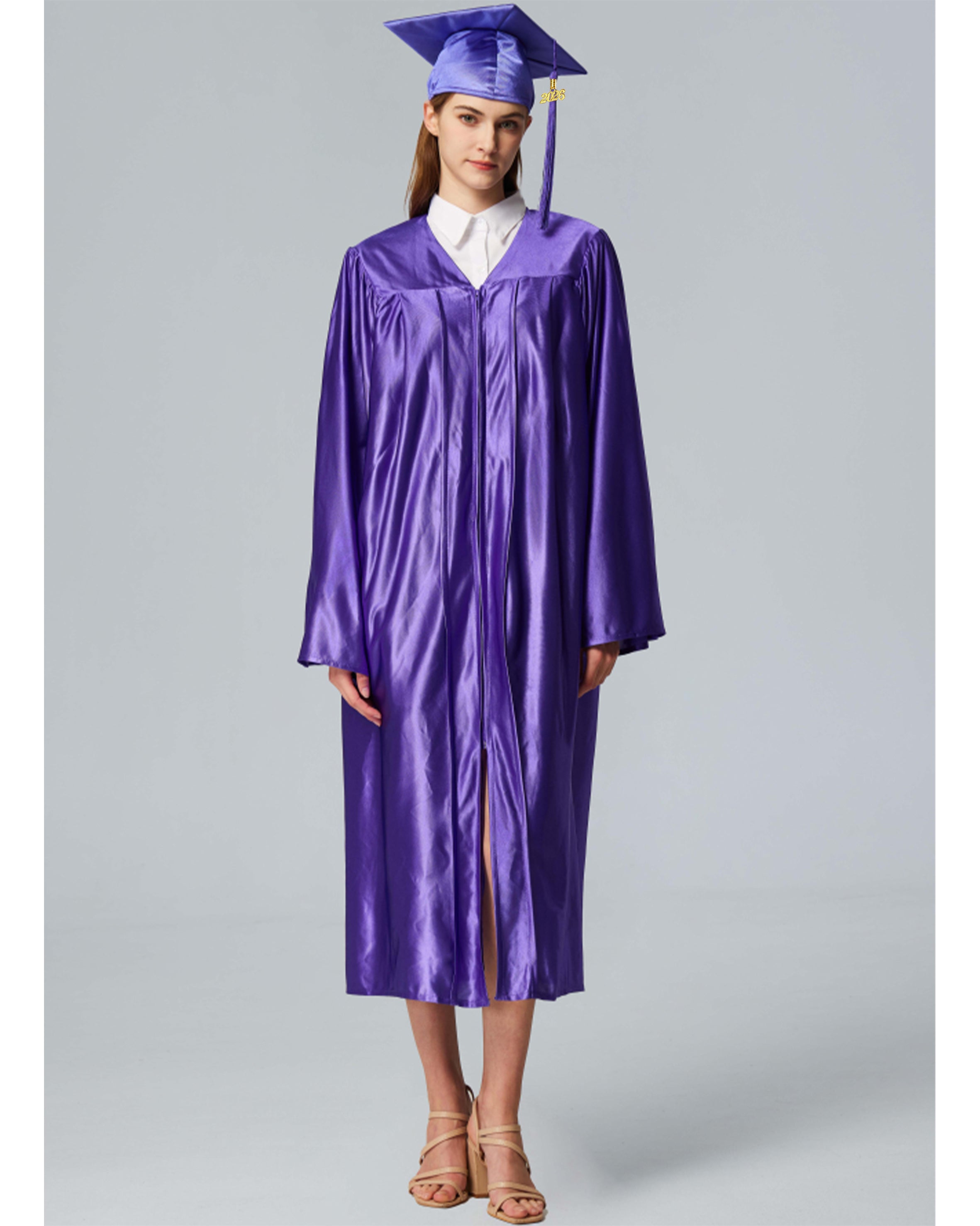 Unisex Shiny Graduation Cap and Gown with Tassel 2026 Year Charm ( Rich Color )